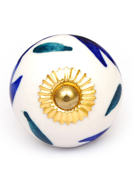 Stylish White Kitchen Cabinet Knob With Blue Design
