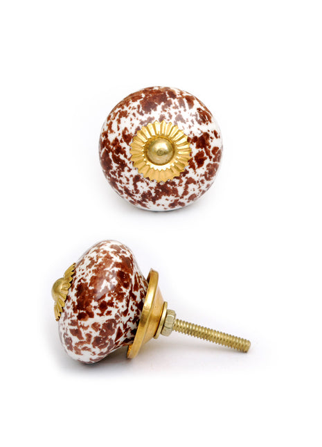Round Brown And White Textured Handmade Cabinet Knob