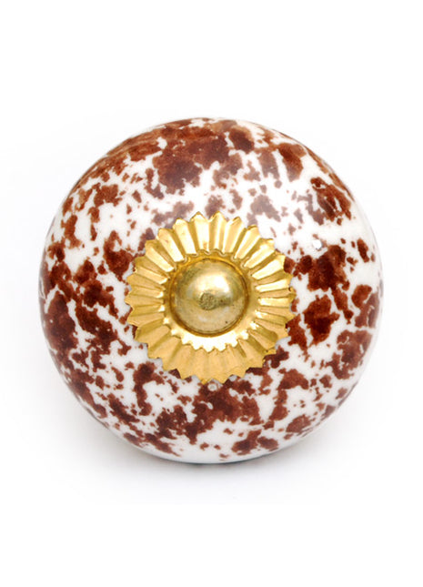 Round Brown And White Textured Handmade Cabinet Knob