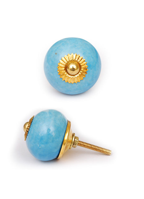 Solid Round Turquoise Ceramic Dresser Cabinet Knob