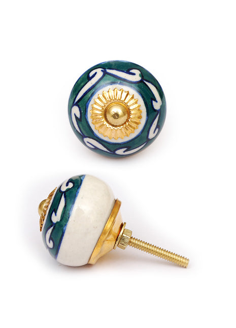 Dark Green And White Ceramic Drawer Knob