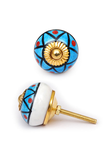 Stylish Turquoise Cabinet Drawer Knob With Red Dots