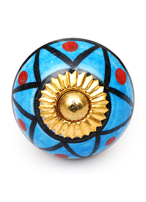 Stylish Turquoise Cabinet Drawer Knob With Red Dots