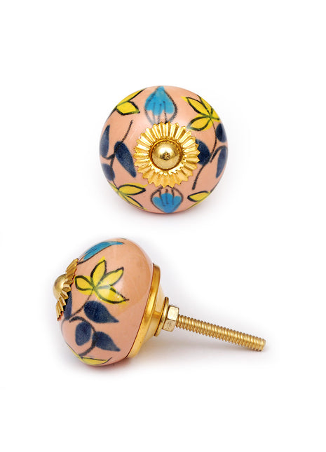 Pink Round Dresser Cabinet Knob With Multicolor Print