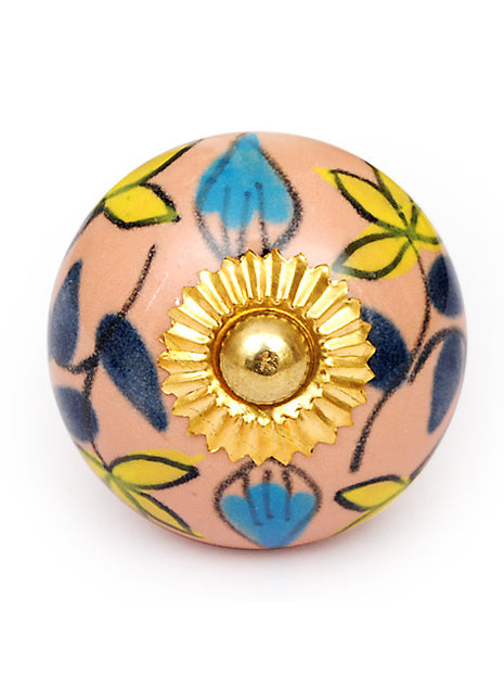 Pink Round Dresser Cabinet Knob With Multicolor Print