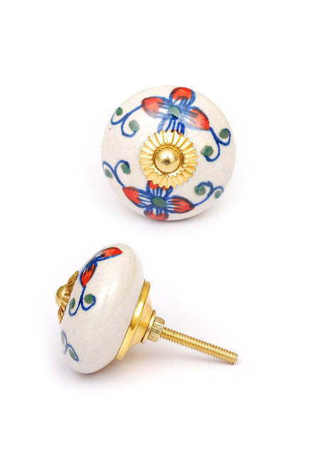White Round Designer Drawer Cabinet Knob With Multicolor Design