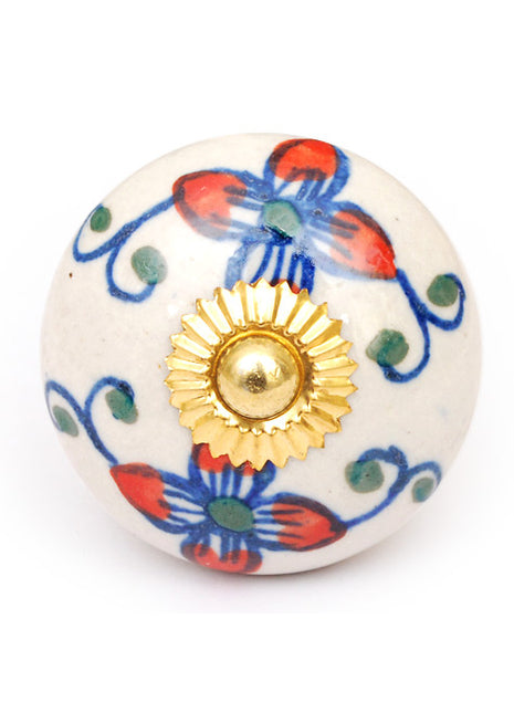 White Round Designer Drawer Cabinet Knob With Multicolor Design