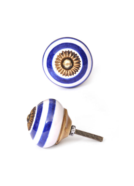 Spiral White And Blue Royal Ceramic Door Knob