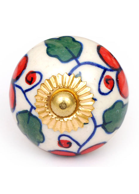 White Floral Designer Ceramic Cabinet Knob