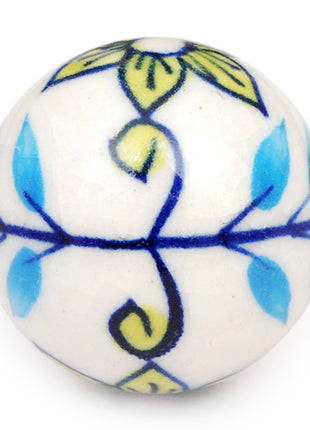 Elegant White Ceramic Knob With Turquoise And Lime Hand Painted Work