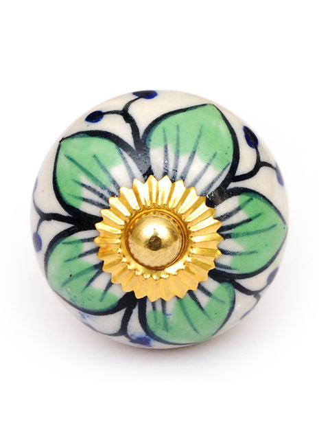 White Base Cabinet Knob With Lime Green Flower