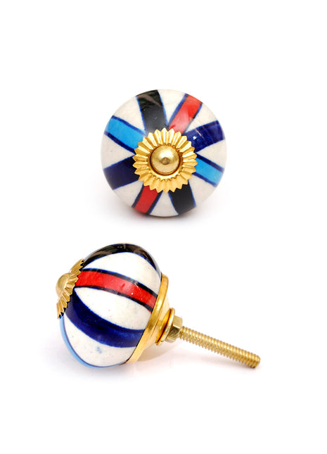 White Floral Dresser Cabinet Knob With Multicolor strips