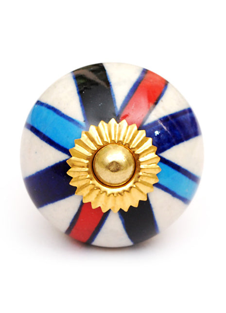 White Floral Dresser Cabinet Knob With Multicolor strips