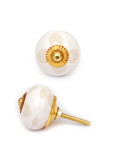White Ceramic Kitchen Cabinet Knob with Grey Petals