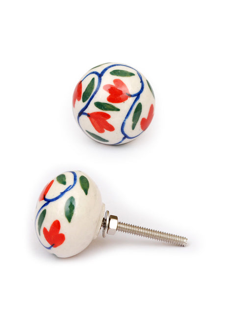White Ceramic Drawer Cabinet Knob with Multicolor Designs