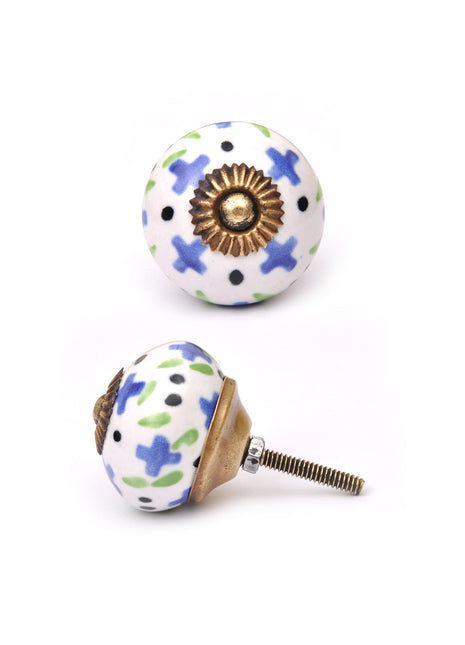 Elegant White Cabinet knob with Blue Print