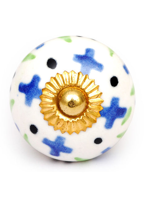 Elegant White Cabinet knob with Blue Print