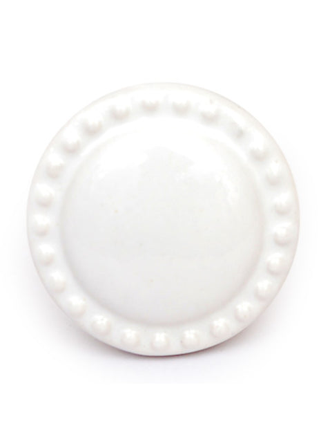White Round Ceramic Drawer Knob With Detailed Edging