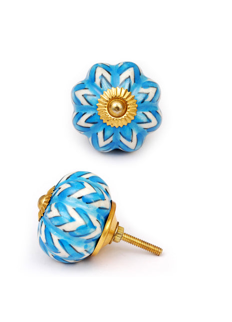 Turquoise And White Floral Ceramic Door Knob