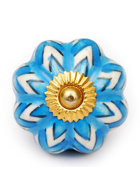 Turquoise And White Floral Ceramic Door Knob