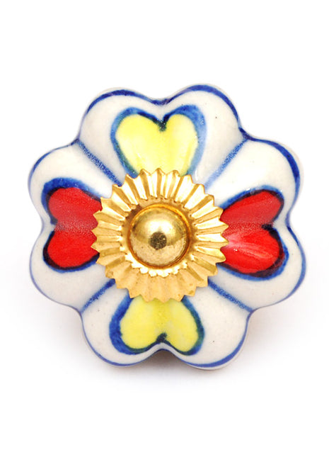 White Ceramic Drawer Cabinet Knob With Red And Yellow Flower