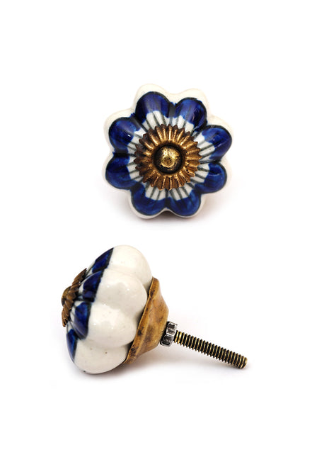 Spiral Blue And White Flower Shaped Dresser Cabinet Knob