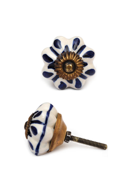 White Floral Design Ceramic Cabinet Kitchen Knob