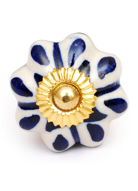 White Floral Design Ceramic Cabinet Kitchen Knob
