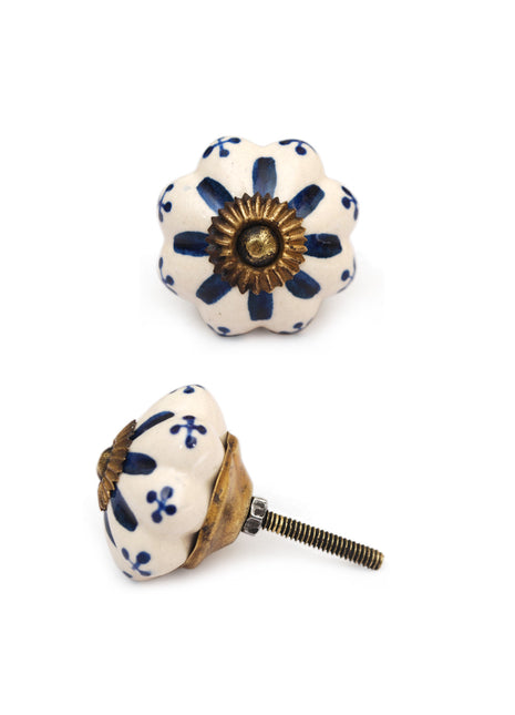 Designer White Floral Ceramic Kitchen Cabinet Knob
