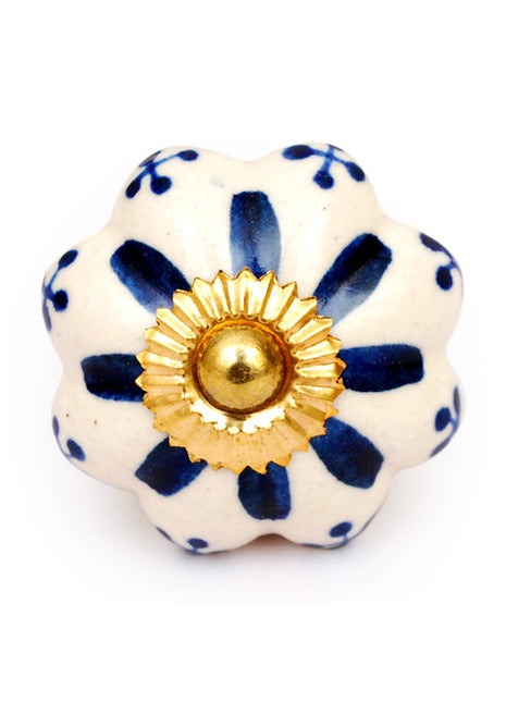 Designer White Floral Ceramic Kitchen Cabinet Knob