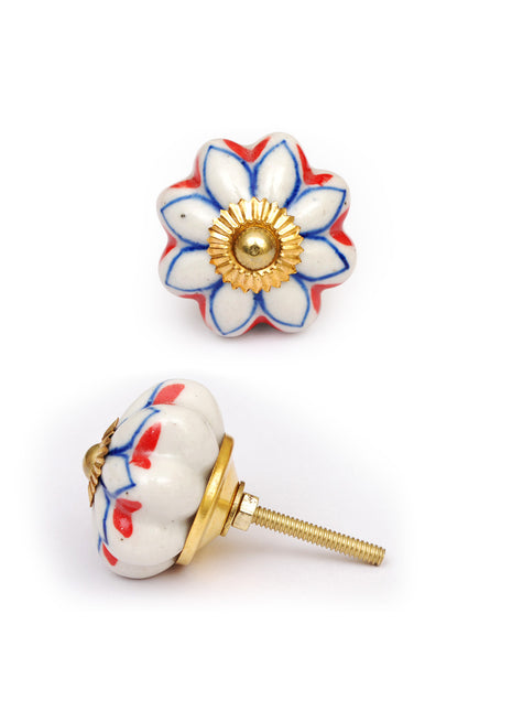 Flower Shaped White Kitchen Cabinet Knob With Multicolor Design
