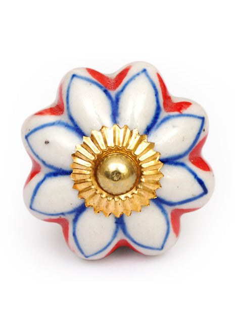 Flower Shaped White Kitchen Cabinet Knob With Multicolor Design
