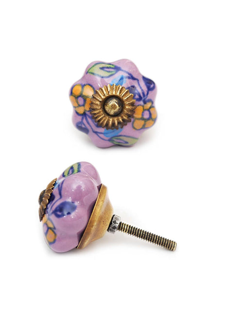 Pink Floral Designer Cabinet Knob With Yellow Flowers