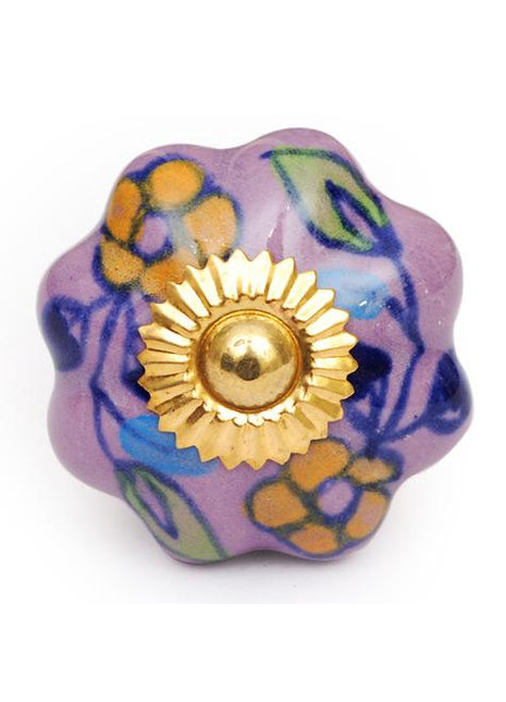 Pink Floral Designer Cabinet Knob With Yellow Flowers
