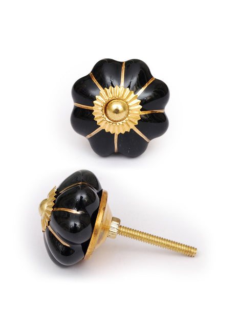 Elegant Black Ceramic Kitchen Cabinet Knob With Golden Design