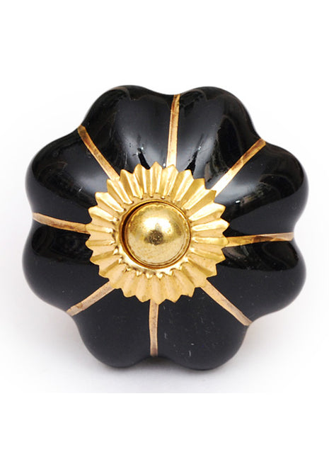 Elegant Black Ceramic Kitchen Cabinet Knob With Golden Design