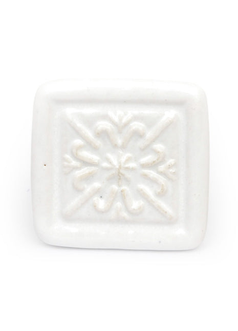 Square Shaped White Ceramic Door Knob With Carved Design