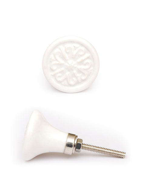 Stylish White Round Ceramic Hand Painted Knob