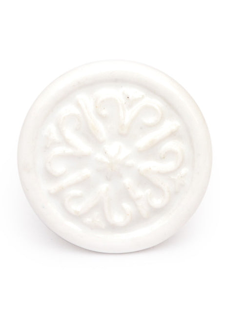 Stylish White Round Ceramic Hand Painted Knob