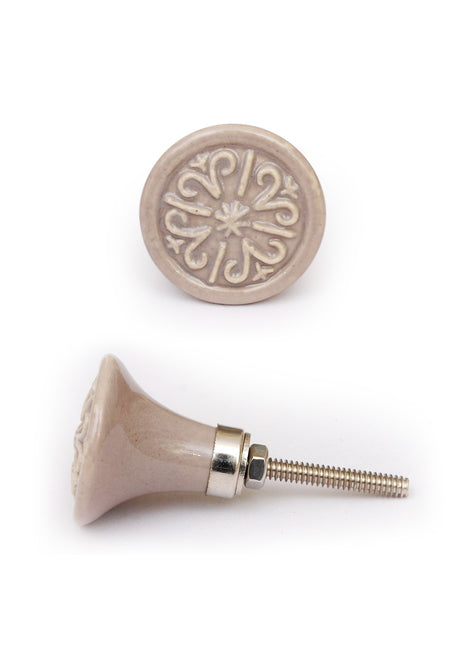 Stylish Beige Round Ceramic Hand Painted Knob