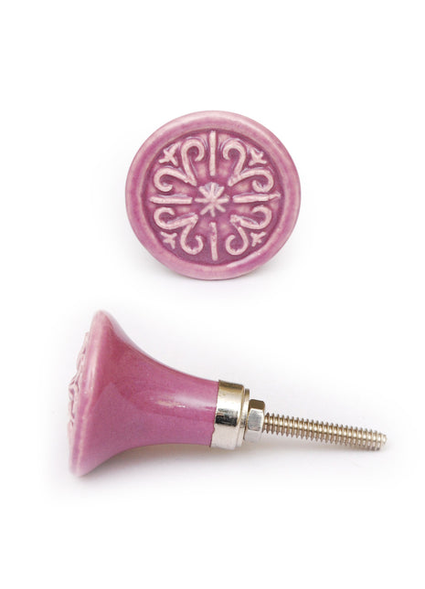 Stylish Pink Round Ceramic Hand Painted Knob