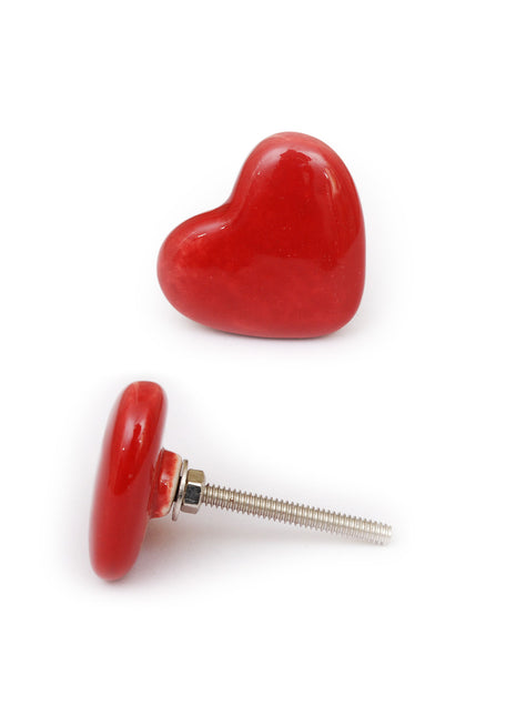 Solid Red Heart Hand Painted Ceramic knob