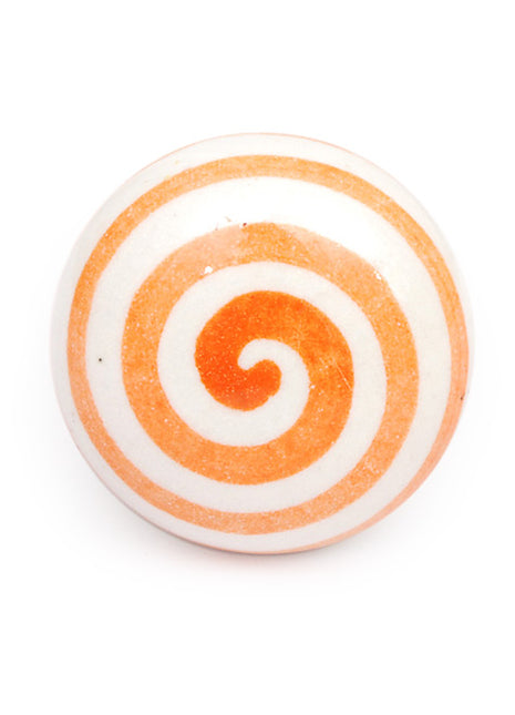 Orange Spiral Ceramic Dresser Cabinet Knob