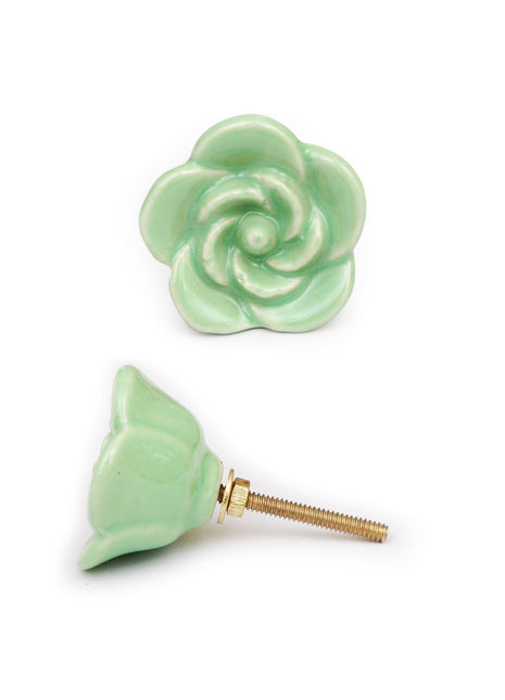 Green Flower Shaped Ceramic Kitchen Cabinet Knob