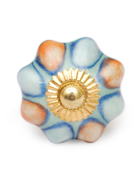 Turquoise And Orange Floral Ceramic Kitchen Cabinet Knob