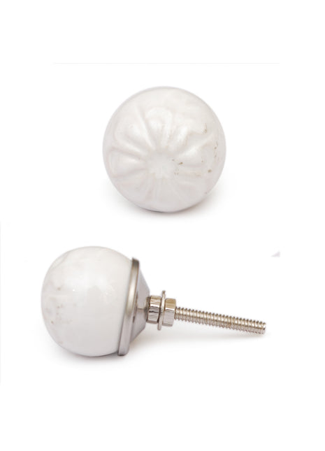 Round Carved White Ceramic Door Knob