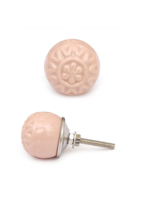 Stylish Engraved Design On Light Pink Ceramic Door Knob