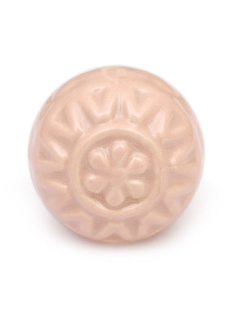 Stylish Engraved Design On Light Pink Ceramic Door Knob