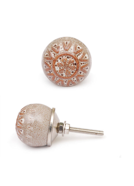 Brown Ceramic Textured And Carved Ceramic Door Knobs