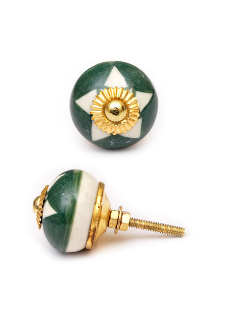 Green Drawer Cabinet Knob With White Star